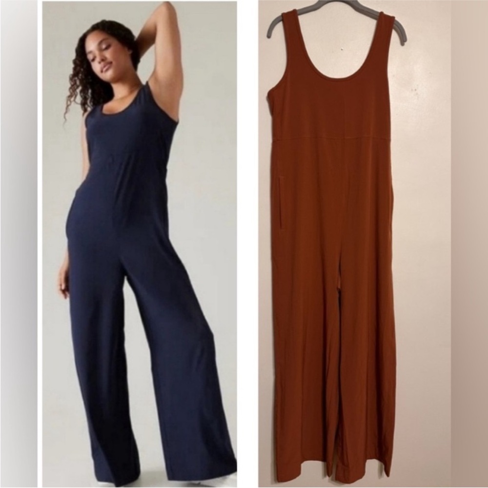 Athleta Passenger Wide Leg Jumpsuit in Terracotta Rust Orange Size Medium